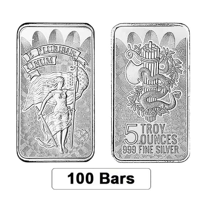 Lot of 100 - 5 oz Unity Silver Bar .999 Fine