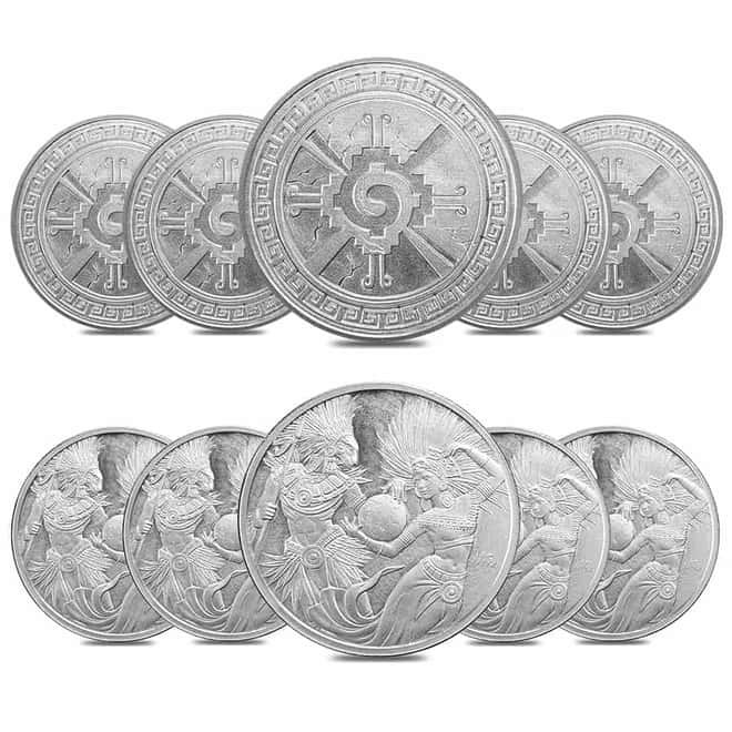 Lot of 10 - 1 oz Aztec Yin Yang Silver Round .999 Fine