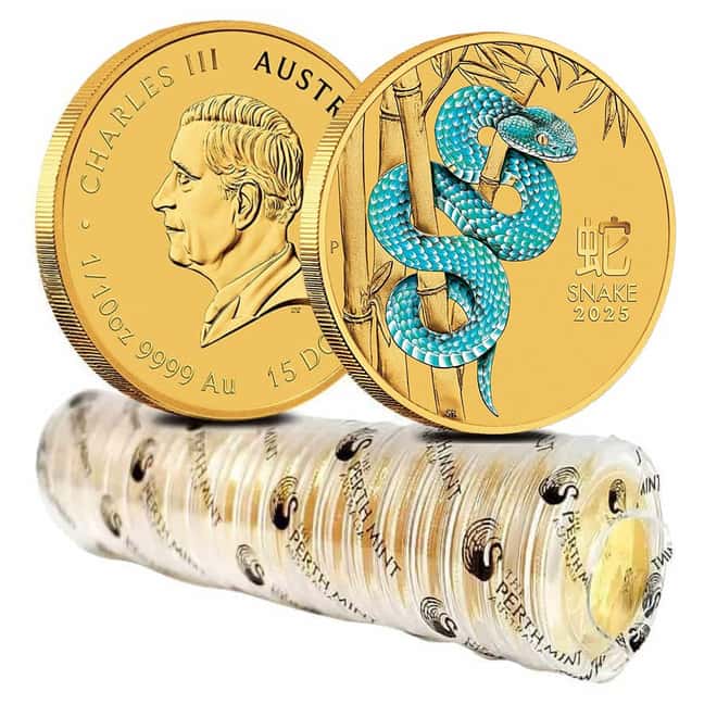 Lot of 20 - 2025 1/10 oz Colorized Gold Lunar Snake BU Perth Mint