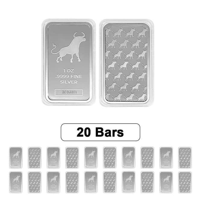 Lot of 20 - 1 oz Bullion Exchanges Silver Bar .9999 Fine (in Cap)