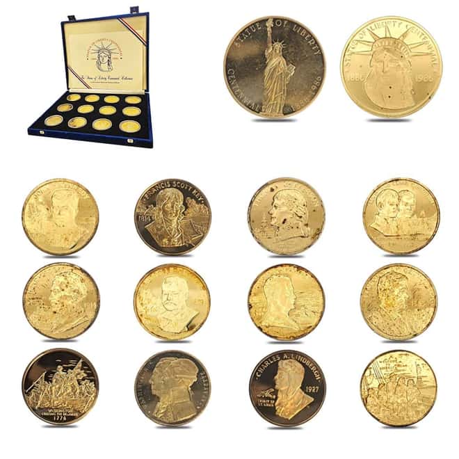 10.1 oz JM Statue Of Liberty Centennial Gilded Silver 12-Medal Set