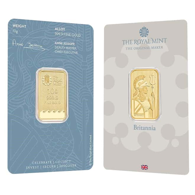 10 gram Britannia Gold Bar .9999 Fine (In Assay)