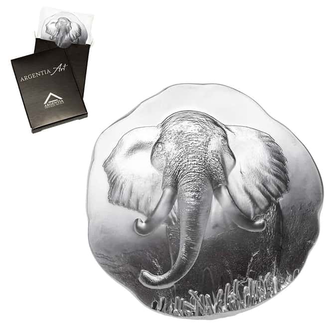 10 oz Argentia Elephant High Relief Silver Round .9999 Fine