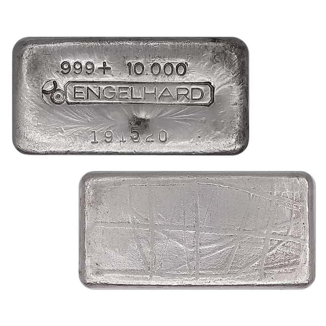 10 oz Engelhard Silver Bar .999 Fine (Bull Logo, Linen Pattern)