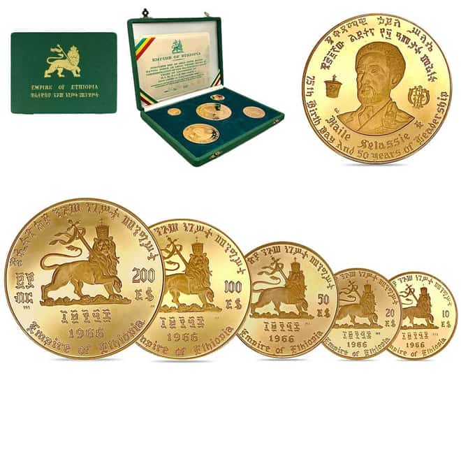 1966 Ethiopia 4.39 oz Haile Selassie Gold 5-Coin Set (w/Box & COA)