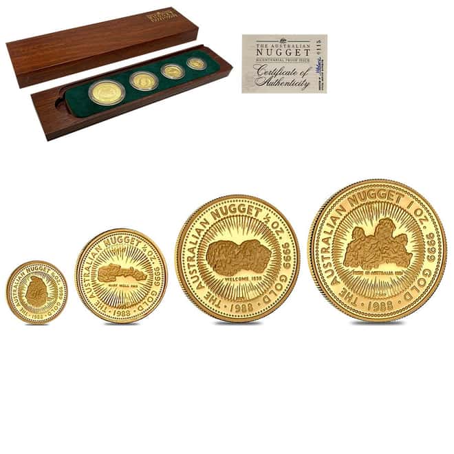 1988 1.85 oz Proof Gold Australian Nugget 4-Coin Set (w/Box & COA)