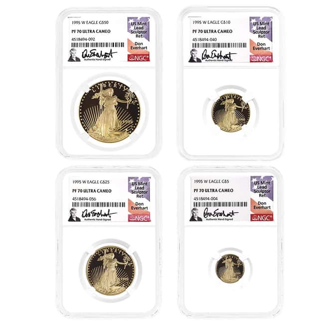 1995-W 1.85 oz Proof Gold Eagle 4-Coin Set NGC PF 70 (Everhart Sign)