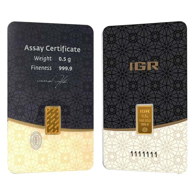 1/2 Gram Istanbul Gold Refinery (IGR) Bar .9999 Fine (in Assay)
