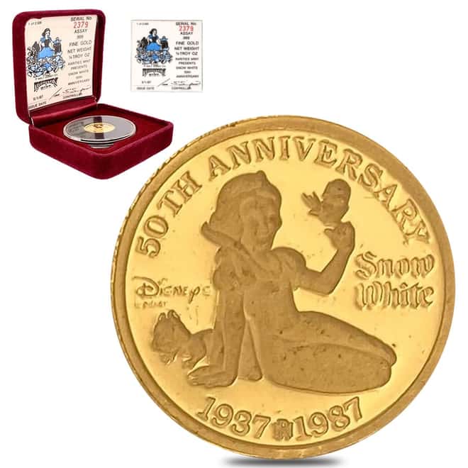 1/4 oz Proof Gold Snow White Disney Round (w/Box & COA)