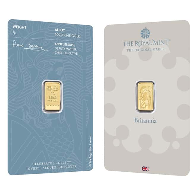 1 Gram Britannia Gold Bar .9999 Fine (in Assay)