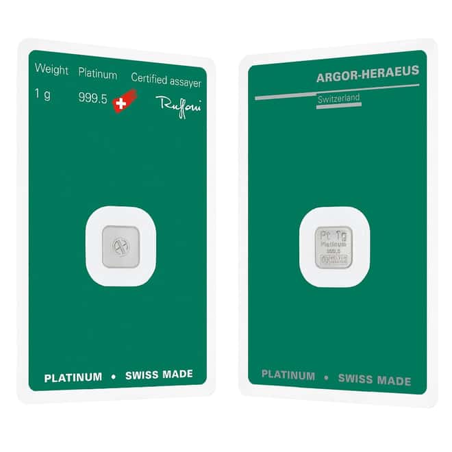 1 Gram Platinum Bar - Argor-Heraeus .9995 Fine (in Assay)