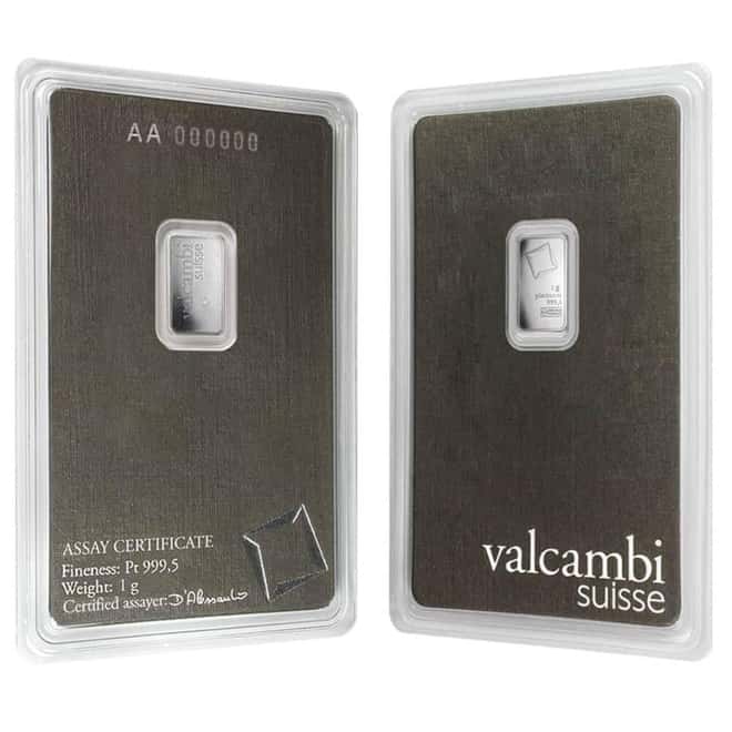 1 Gram Platinum Bar - Valcambi Suisse .9995 Fine (in Assay)
