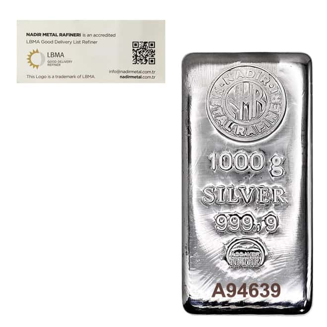 1 Kilo Nadir Refinery Silver Bar .9999 Fine
