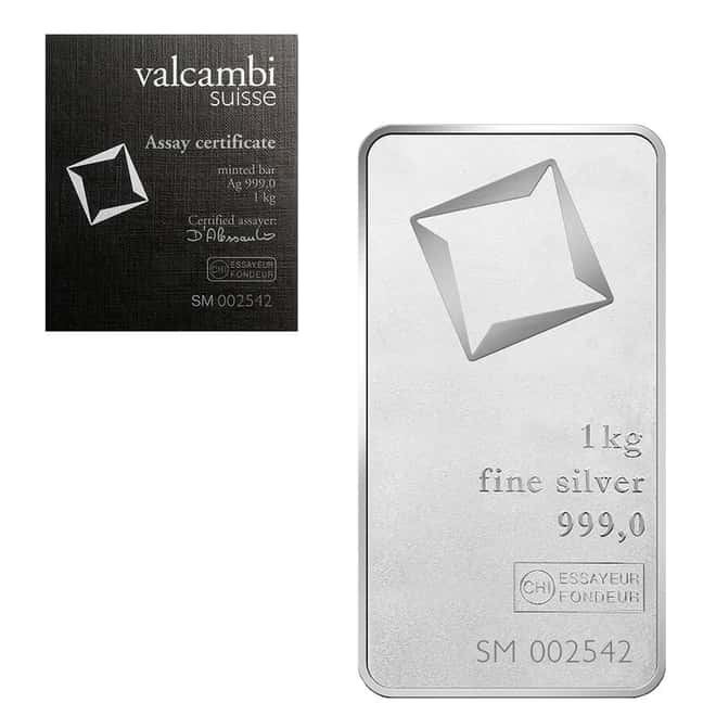 1 Kilo Silver Bar Valcambi Suisse Matte .999 Fine (w/Assay)