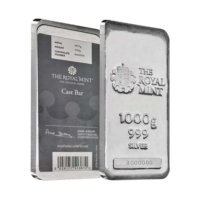 1 Kilo The Royal Mint Silver Cast Bar .999 Fine (w/Assay)