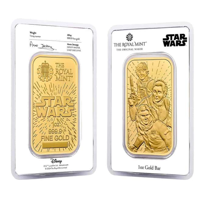 1 oz Royal Mint Star Wars Light Side Gold Bar .9999 Fine (in Assay)