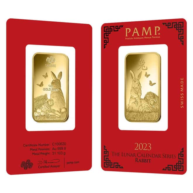 1 oz PAMP Suisse Year of the Rabbit Gold Bar (In Assay)