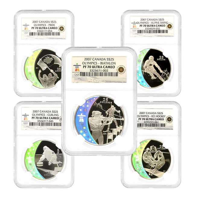 2007 Canada Silver Olympics Holographic 5-Coin Set NGC PF 70 UCAM