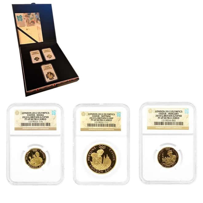 2010 GB 2012 London Olympics Faster Gold 3-Coin Set NGC PF 69