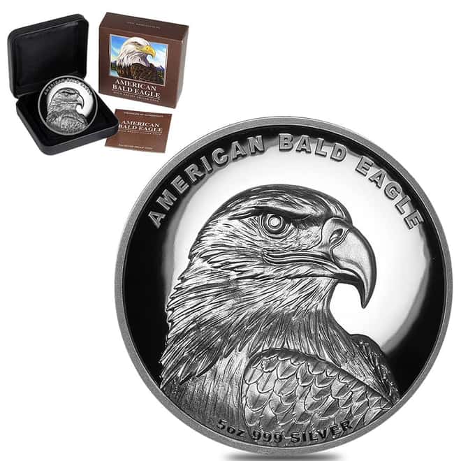 2014 5 oz Tuvalu Proof Silver American Bald Eagle Coin Perth Mint