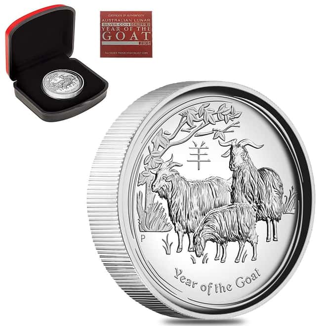 2015 1 oz Proof High Relief Silver Lunar Goat Perth Mint