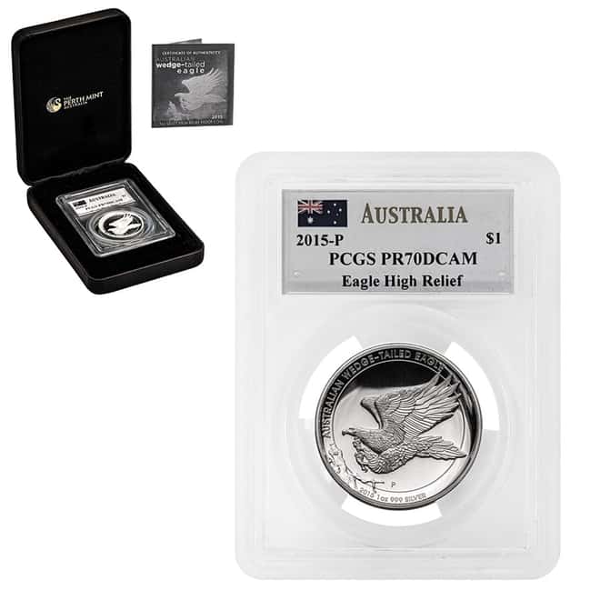 2015 1 oz Silver Australian Wedge-Tailed Eagle Perth Mint PCGS PF 70 DCAM (John M. Mercanti Sign Label)