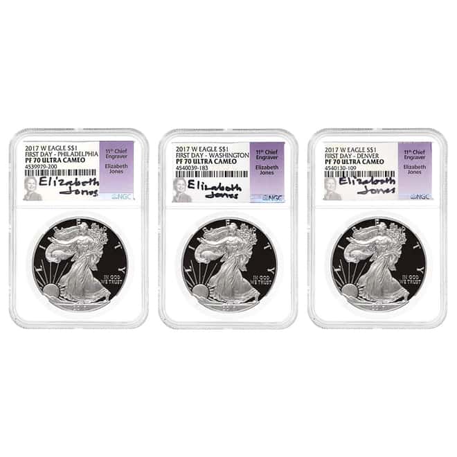 2017-W 1 oz Proof Silver Eagle 3-Coin Set NGC PF 70 Jones Sign