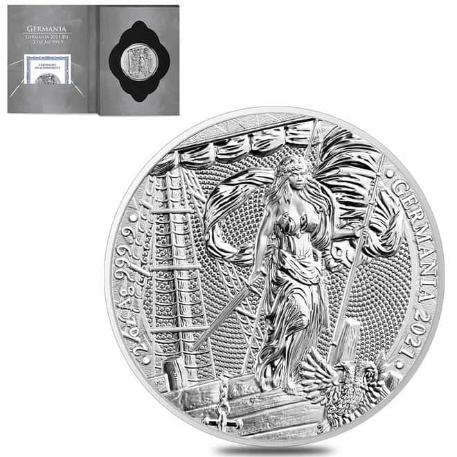 2021 2 oz Germania 10 Mark Silver Coin .9999 Fine