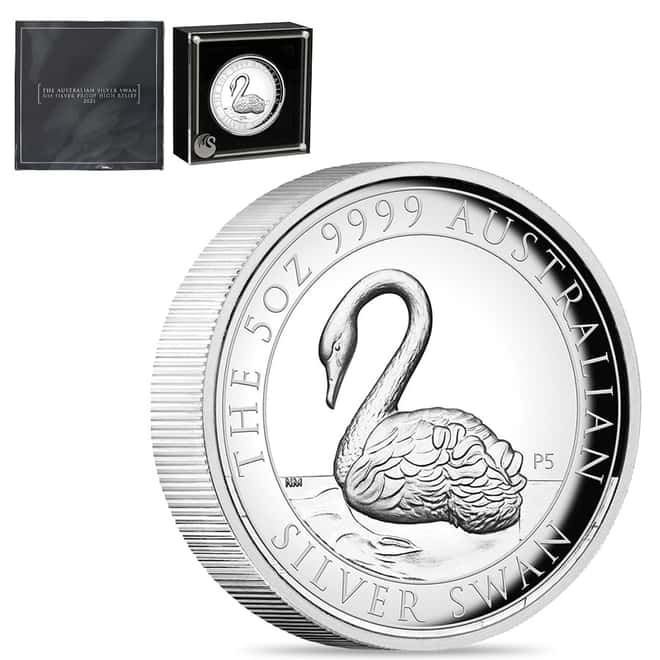 2021 5 oz Proof High Relief Silver Australian Swan Perth Mint