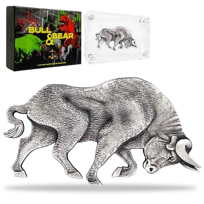 2021 Chad 1 oz Silver Bull Shaped Antiqued High Relief Coin (w/Box)