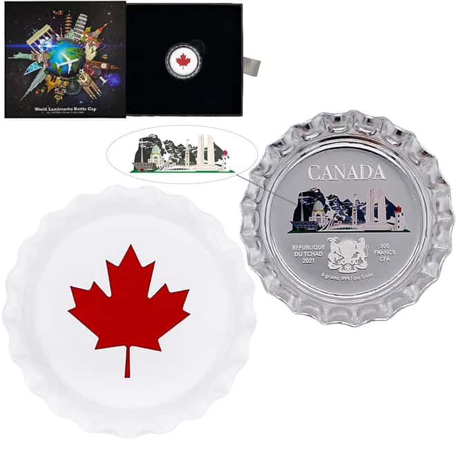 2021 Chad 6 gram World Landmarks - Canada Bottle Cap Proof Silver Coin .999 Fine (w/Box)