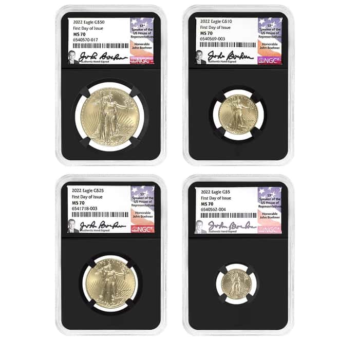 2022 1.85 oz Gold Eagle 4-Coin Set NGC MS 70 FD (Boehner Sign)