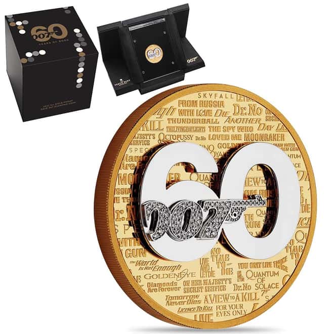 2022 5 oz Tuvalu 60 Years of Bond Proof Gold Diamond Coin