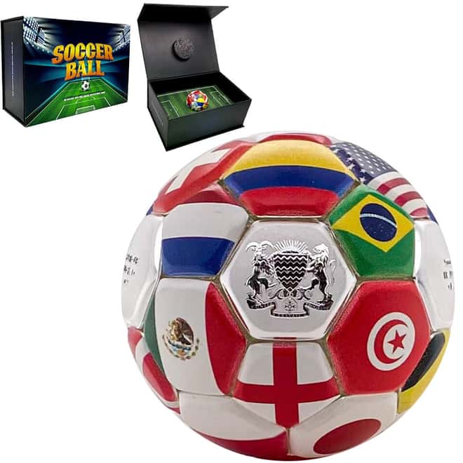 2022 Chad 30 Gram Silver Country Flags Soccer Ball Spherical Coin .999 Fine (w/Box)