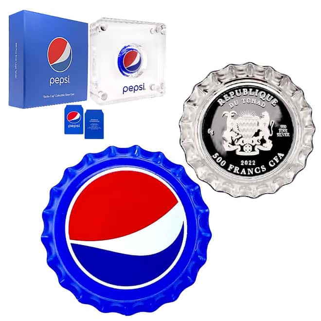 2022 Chad 6 gram Pepsi Bottle Cap Proof Silver Coin .999 Fine (w/Box & COA)
