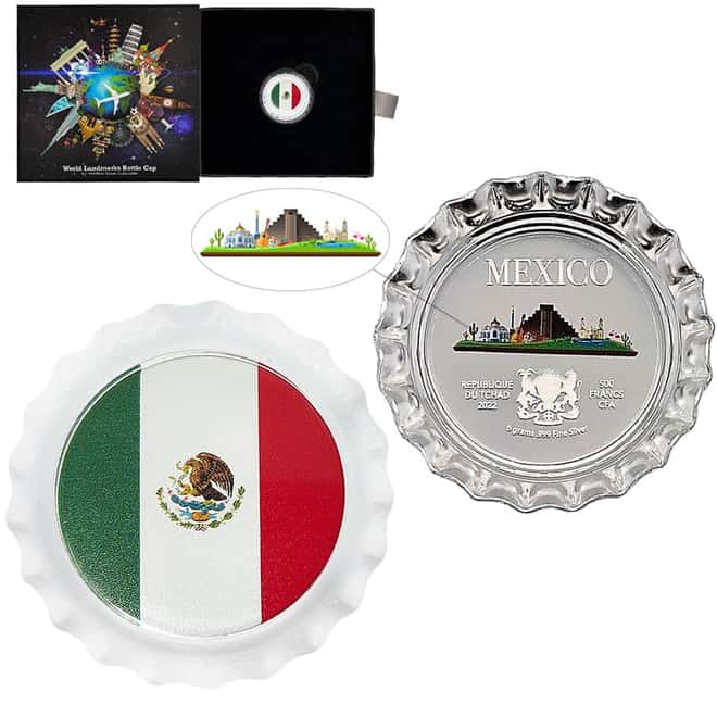 2022 Chad 6 gram World Landmarks - Mexico Bottle Cap Proof Silver Coin .999 Fine (w/Box)