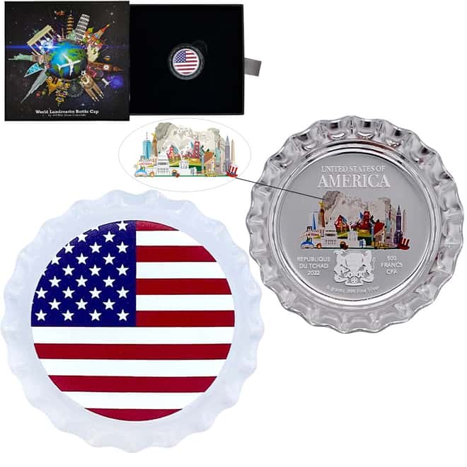 2022 Chad 6 gram World Landmarks - USA Bottle Cap Proof Silver Coin .999 Fine (w/Box)