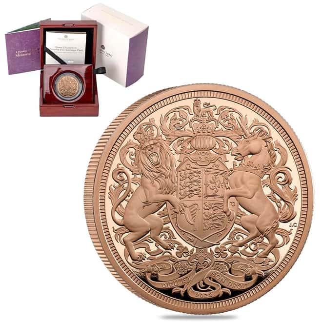 2022 UK Gold Five Sovereign Piece BU - Queen Elizabeth II Memorial Coin (w/Box & COA)