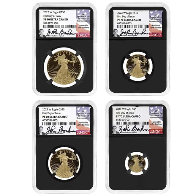 2022-W 1.85 oz Proof Gold Eagle 4-Coin Set NGC PF 70 FD (Boehner Sign)