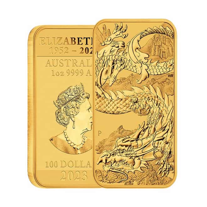 2023 1 oz Gold Australian Dragon Coin Bar $100 BU