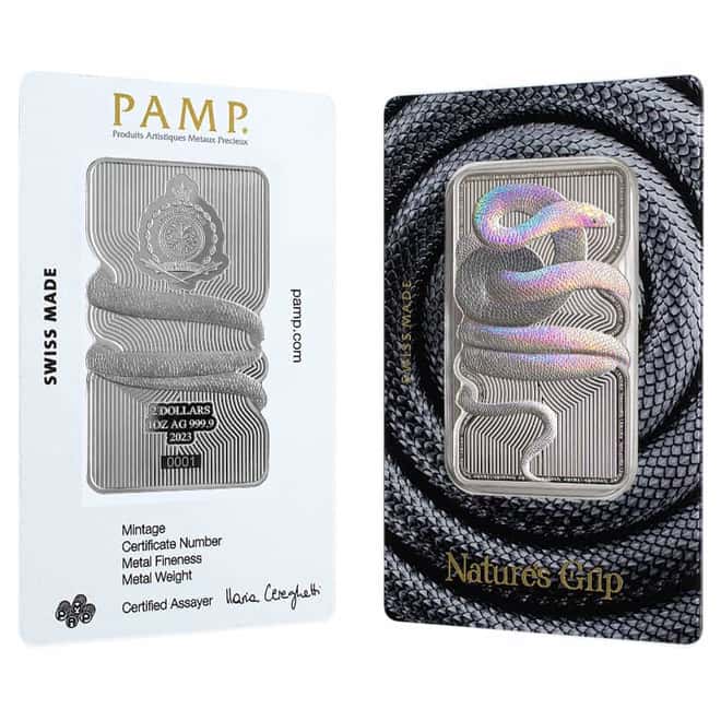 2023 1 oz PAMP Suisse Nature's Grip Sunbeam Snake Silver Coin Bar