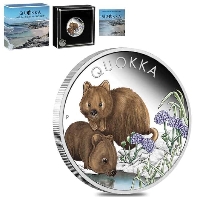2023 1 oz Proof Colorized Silver Australian Quokka Perth Mint