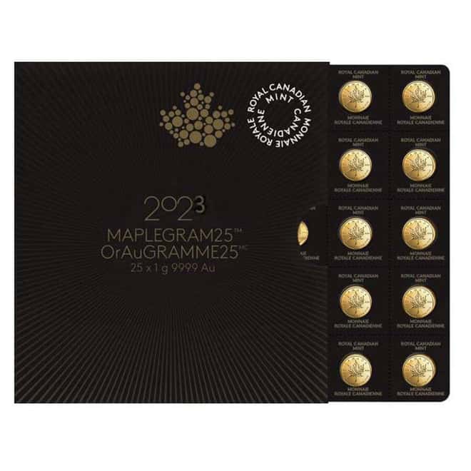 2023 25 x 1 gram Canadian Gold Maples $.5 Coin .9999 Fine - Maplegram25™ (In Assay)