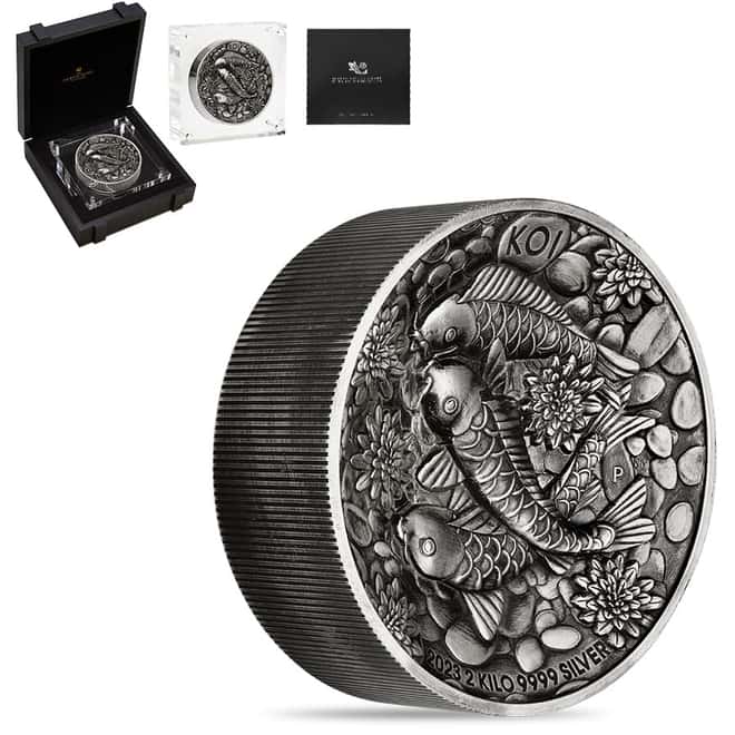 2023 2 Kilo Koi Fish Antiqued Silver Coin Australian Perth Mint