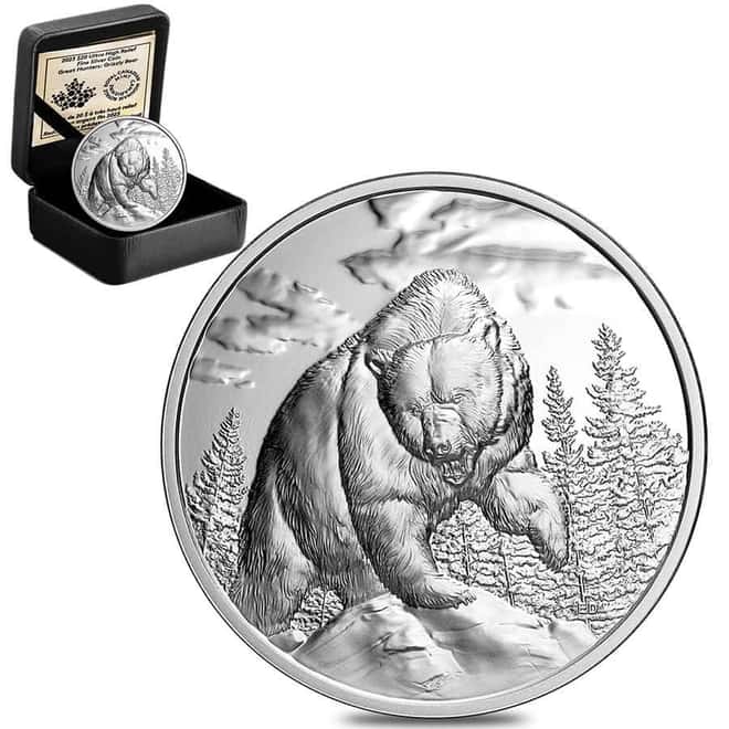 2023 Canada 1 oz Silver Grizzly Bear Great Hunters High Relief Coin