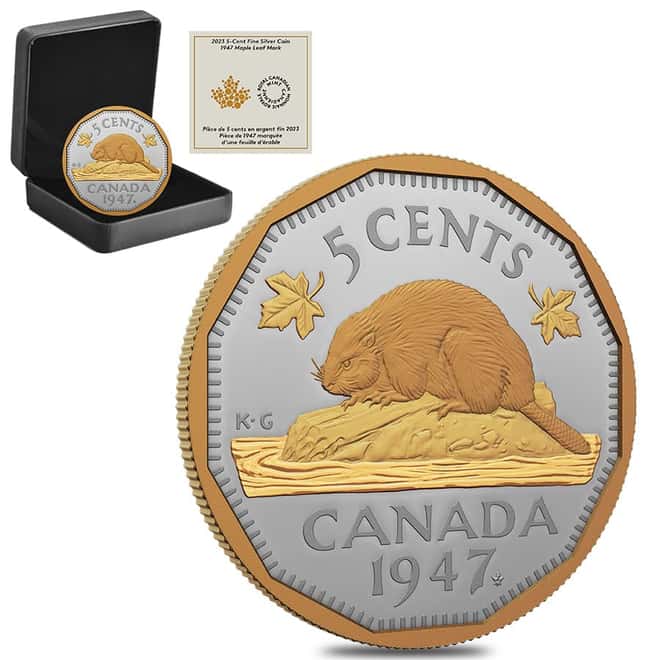 2023 Canada 2 oz Proof Silver 1947 Maple Leaf Mark 5-Cent Coin