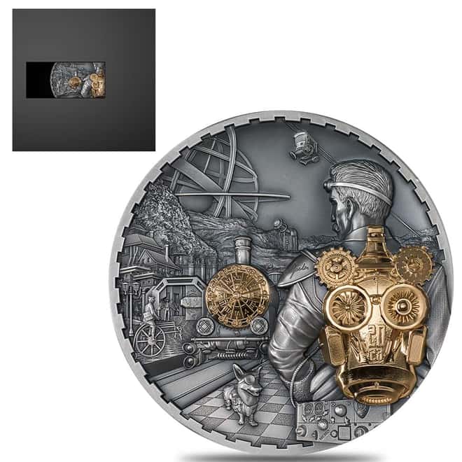 2023 Cook Islands 1 kilo Silver Steampunk Jet Pack Coin Antiqued .999 Fine (w/Box & COA)