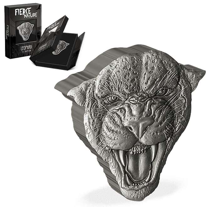 2023 Niue 2 oz Fierce Nature Leopard Shaped Silver Coin