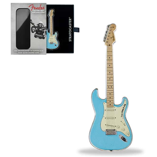 2023 SI 1 oz Silver Fender Stratocaster Daphne Blue Guitar Coin