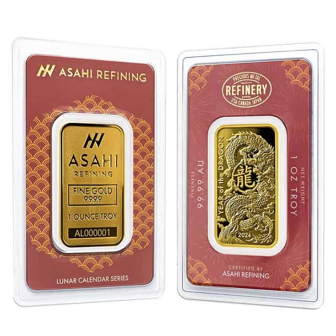 2024 1 oz Asahi Lunar Dragon Gold Bar .9999 Fine